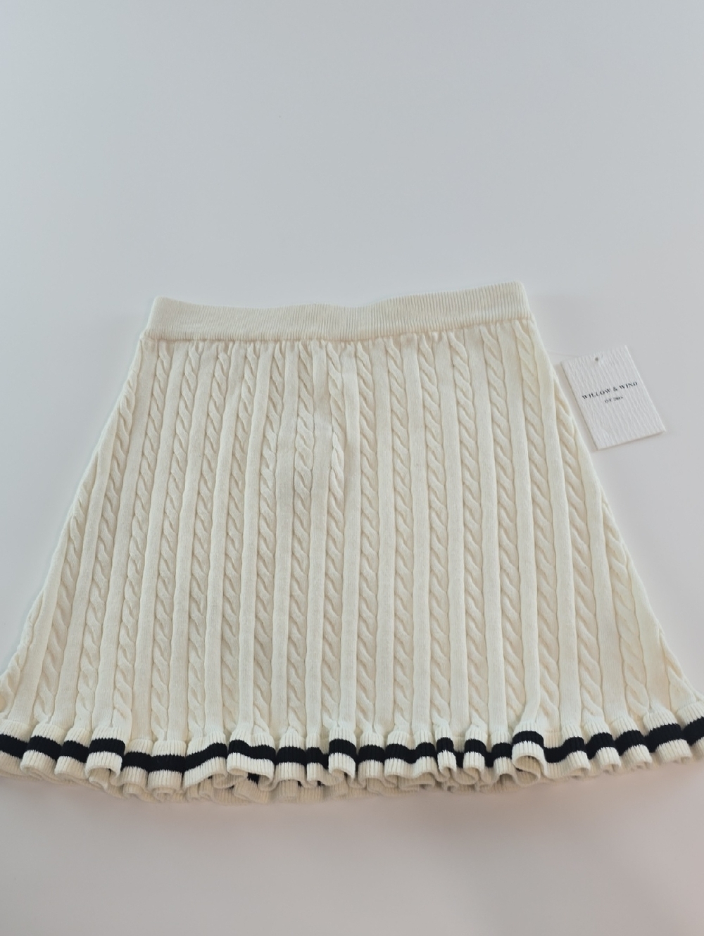 Cream Cable-Knit Skater Skirt with Black Contrast Trim